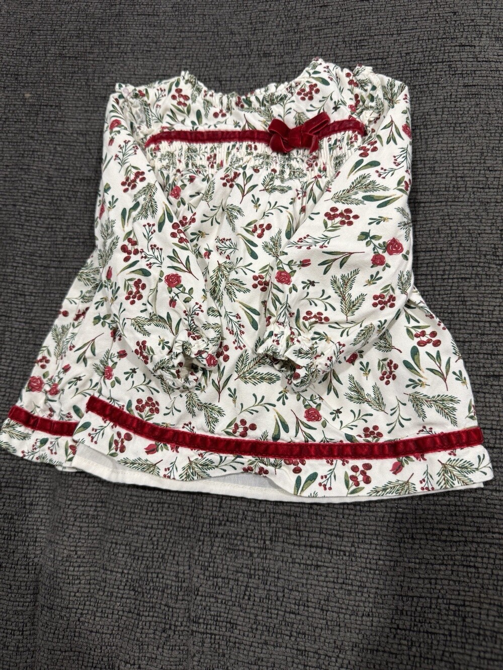Tommy Bahama Girls Floral Holiday Dress 6-9M Red Bow Long Sleeve